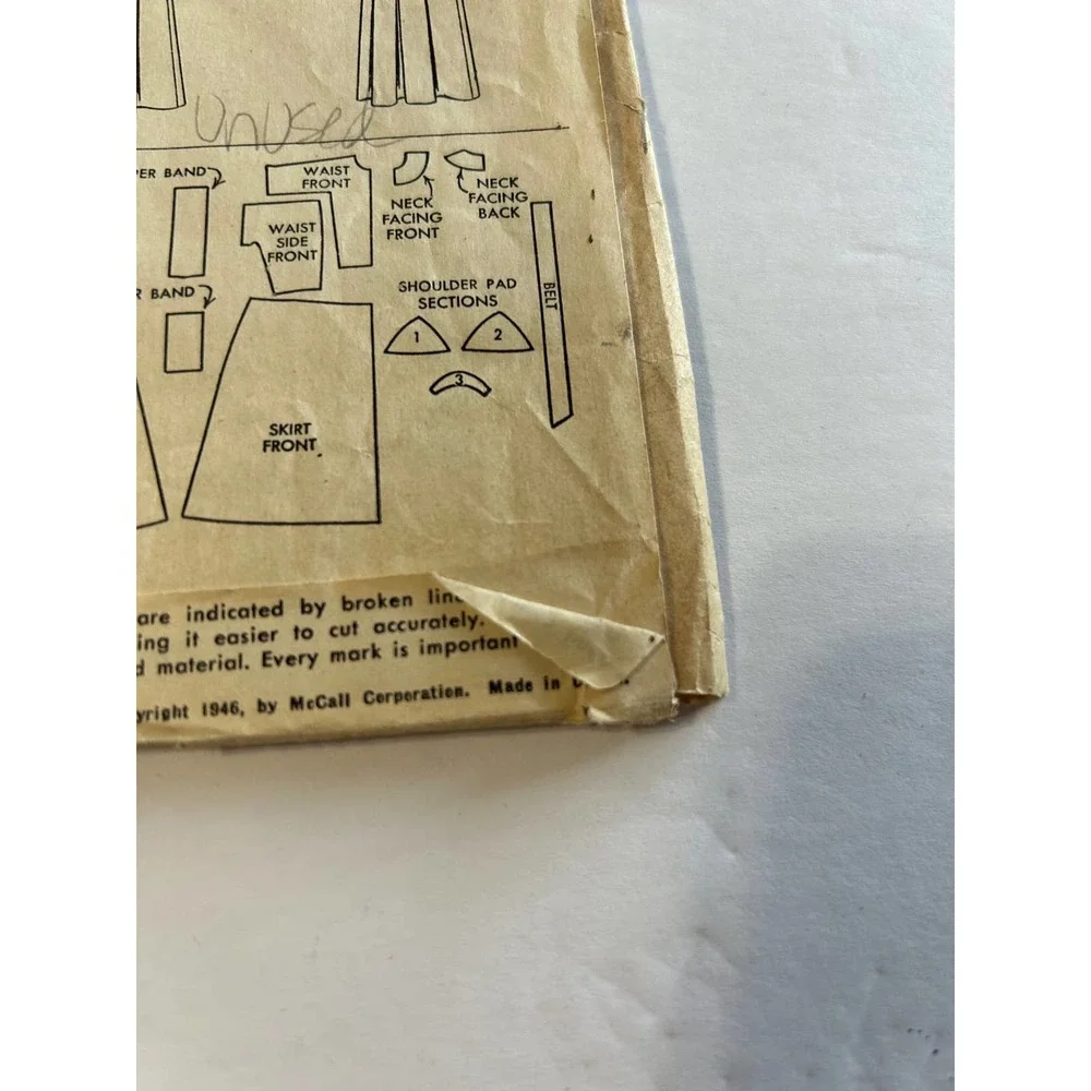 McCalls Vintage 1940's Pattern #6470‎ Misses Dress Size 14 Bust 32